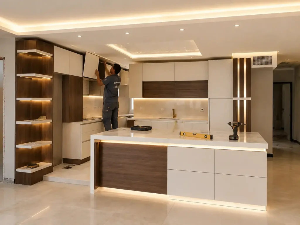 کابینت پردیس فاز 8 دورنگ در حال نصب