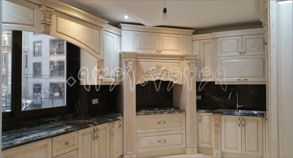 کابینت کلاسیک سفید روکش چوب